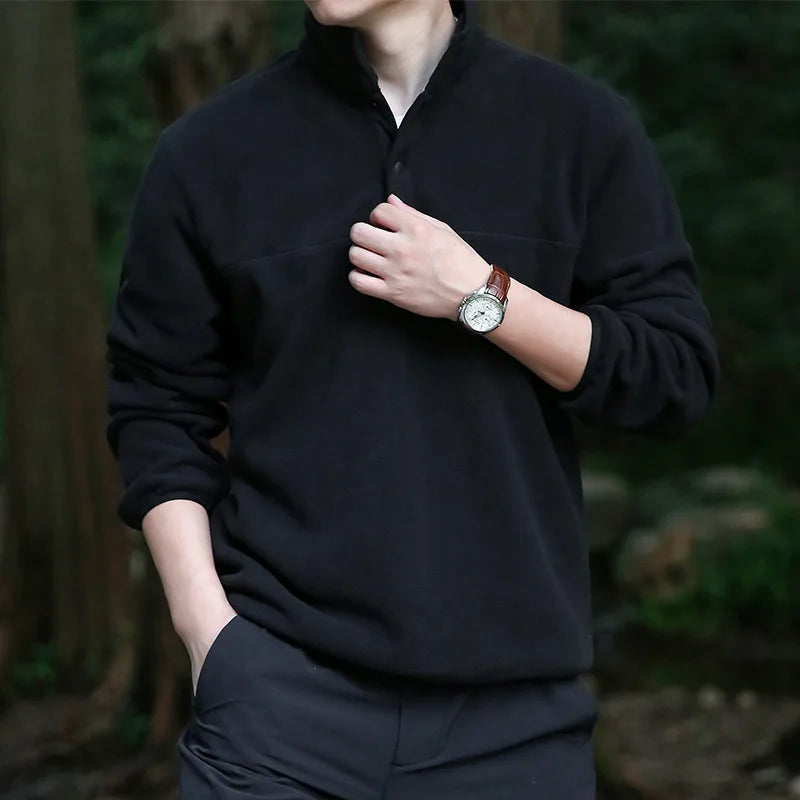 Men Sweatshirt Turtleneck Half Button