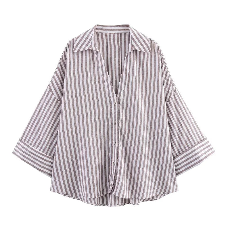 Women's Shirts Striped Oversize ShirtsWide Sleeve