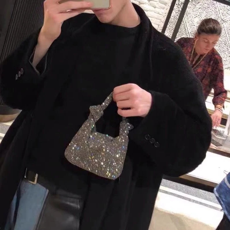 Handbags for Women Silver Black Rhinestone Evening Bags Small Clutches Bag