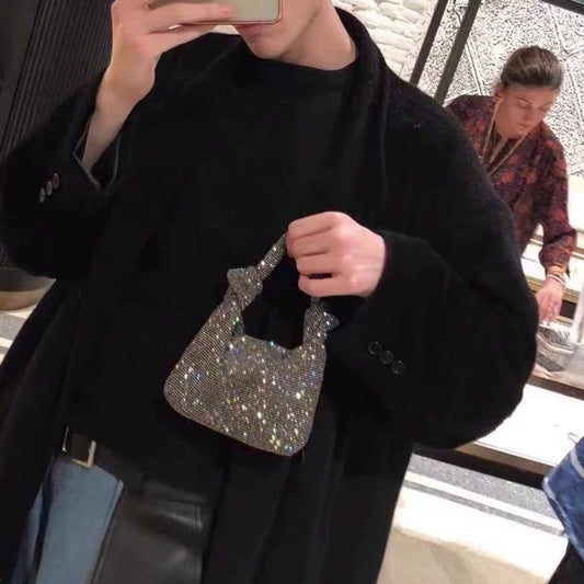 Handbags for Women Silver Black Rhinestone Evening Bags Small Clutches Bag