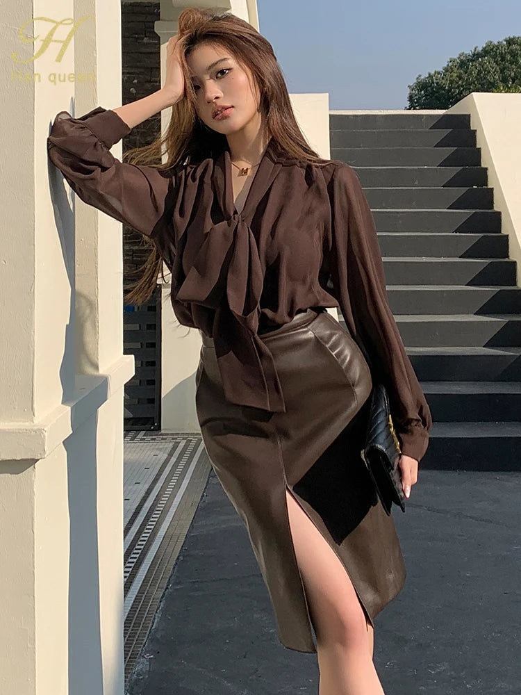 Womens Blouse Vintage Bow Elegant Loose
