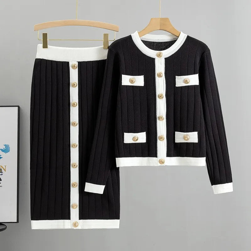 Women Knit Two Pieces Eleght Knitted Cardigan