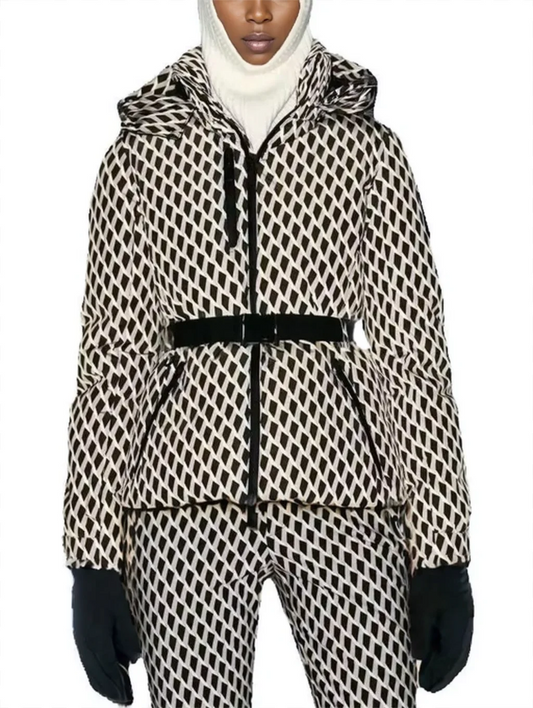 Women's Winter Hooded High Waist Padded Sport Parkas Coats with Belt