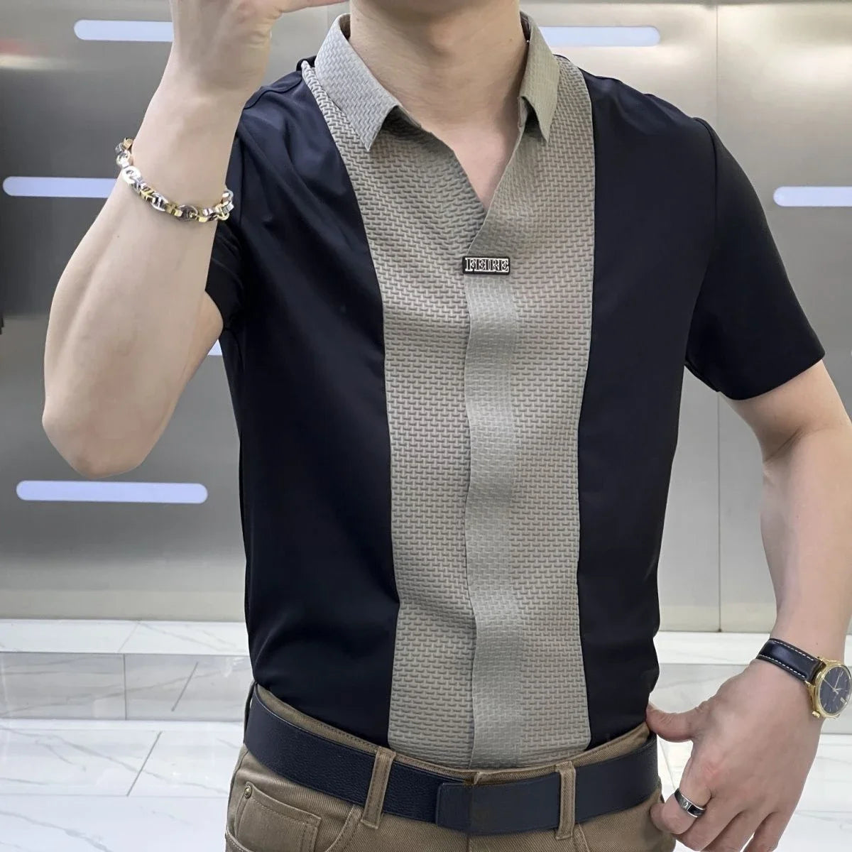Shirts for Men Oversize Spliced