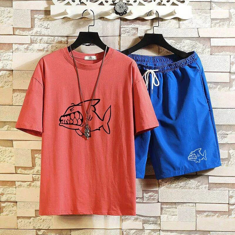 Men's Shorts Sets New InSlim Fit T Shirt  Graphic Stretch