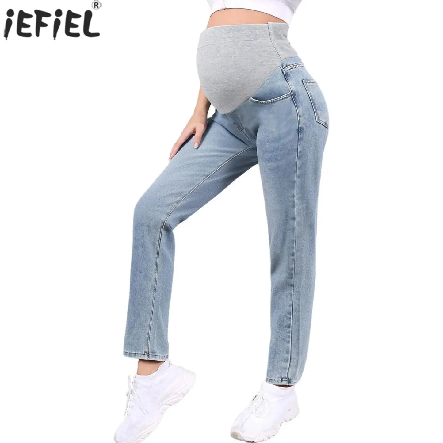 Maternity Jeans Pregnant Women Clothing High Waist Wide-Leg Denim Pants