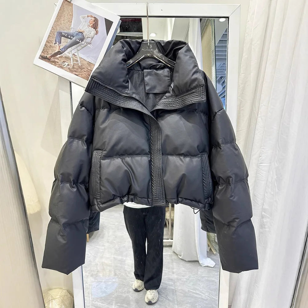Pu Leather Down Cotton Jacket for Women