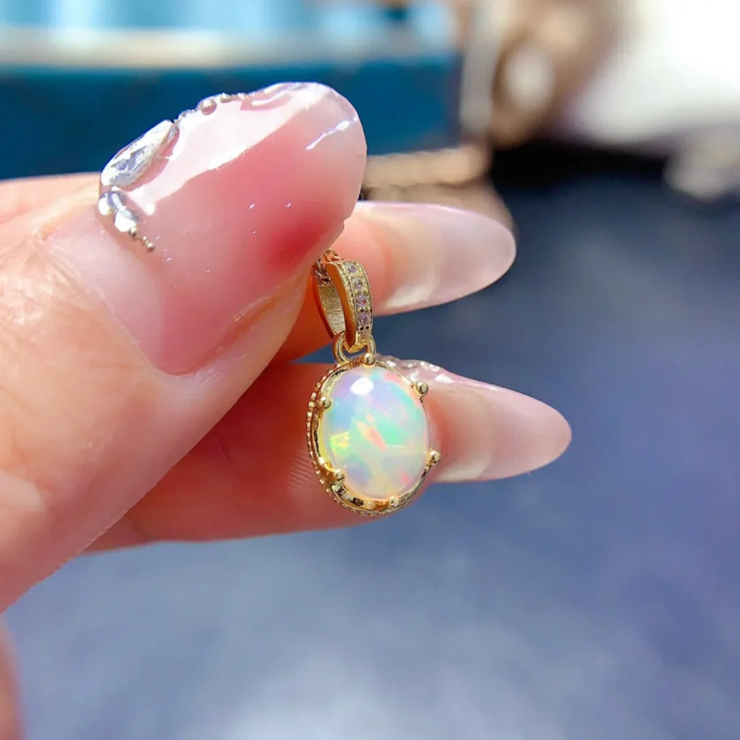 Silver Natural Opal Pendant Necklace