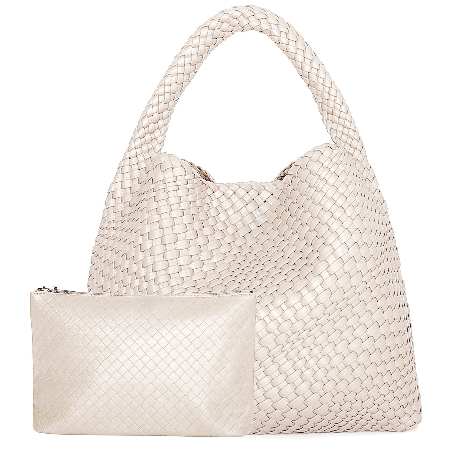 Large Woven Handbag Soft Leather Shoulder Bag Work Shopper Bag with Purse