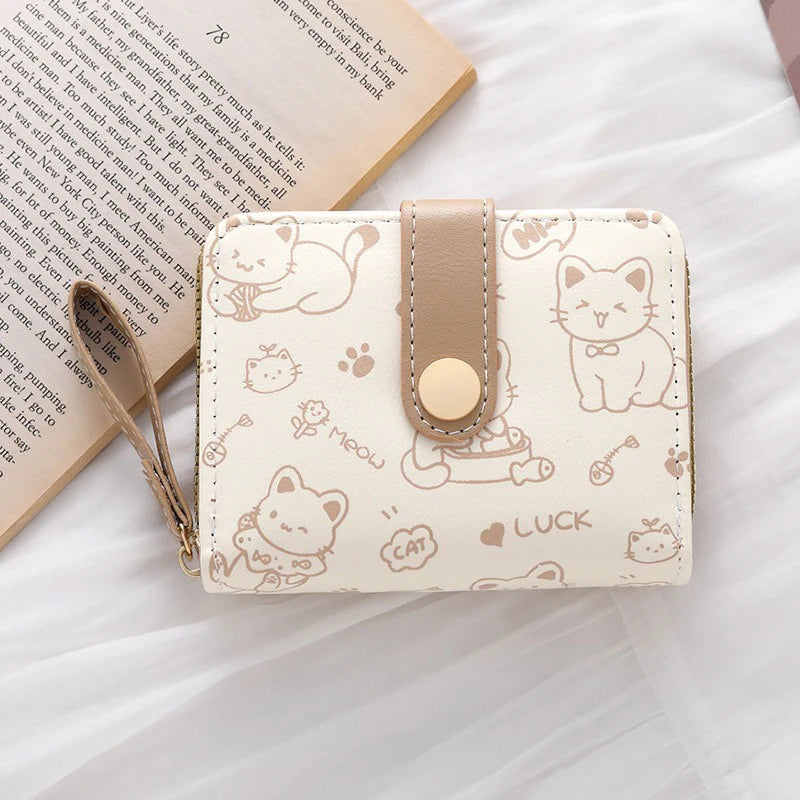 Cute Cat Wallets for Women Card Holder Small Purses with Zip Coin