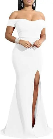 Women's Off Shoulder High Split Long Formal Party Dress