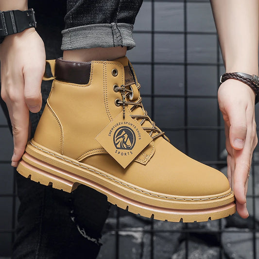 Men's Boots, Retro English-style Dark Brown Boots, Men's High-top Casual Sneakers