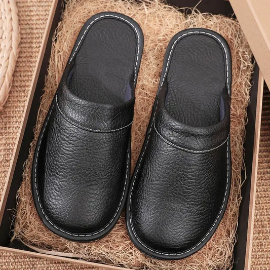 Unisex Leather Slippers  Non-slip Waterproof Floor Slides