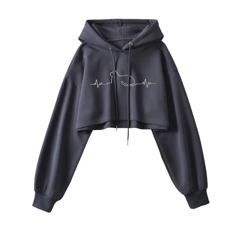 Sexy Short Hooded Sweatshirts Women Long Sleeve Crop Tops