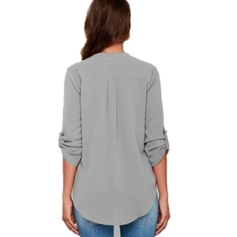Blouses Long Sleeve  V-Neck Chiffon Blouse