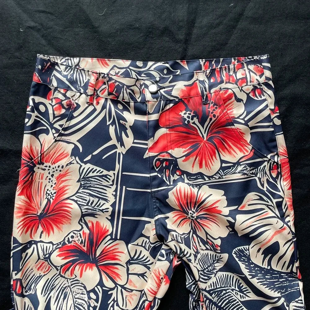 High Waisted Wide Leg Pants Artistic Ink Wash