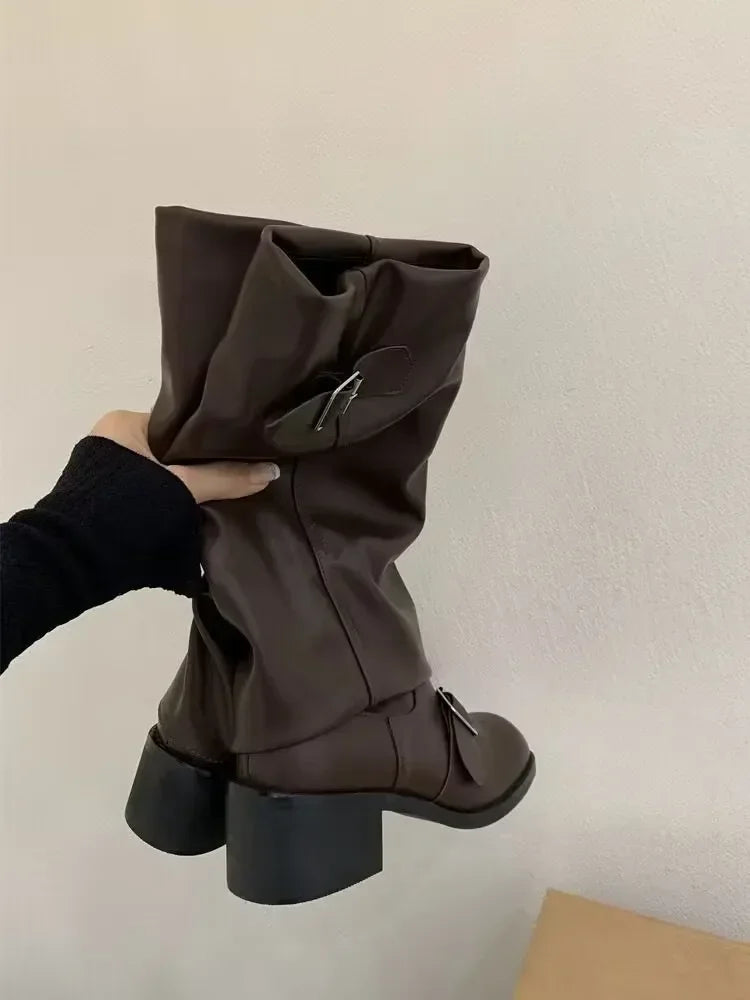 Woman Boots Knee High Platform Chunky Heels