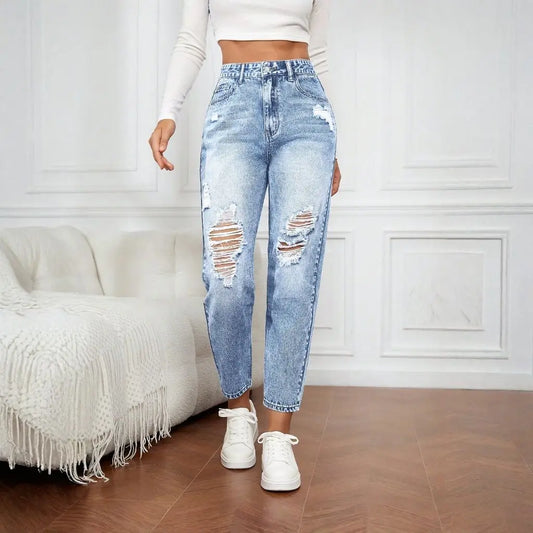 Women's Slim Fit Jeans with Rips Casual Slimming Cone
