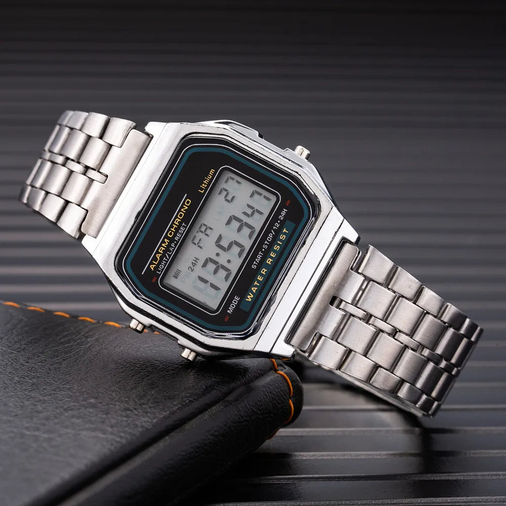 Elegant Digital Watch For Women Gold Silver Stainless Steel