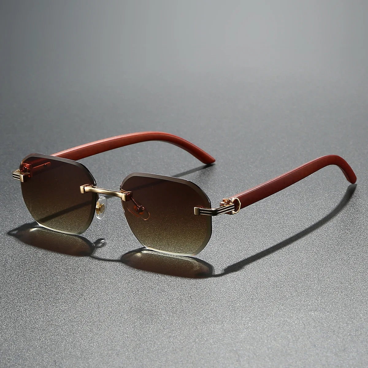 Trendy Rimless Sunglasses for Men Women Frameless Rectangle Wood Frame Sun Glasses