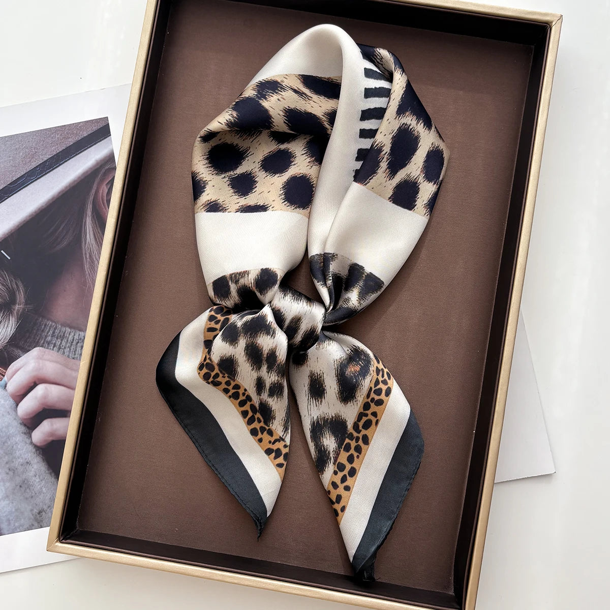 Square Scarf For Women Ladies Leopard Print Hijab