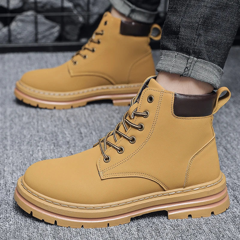 Men's Boots, Retro English-style Dark Brown Boots, Men's High-top Casual Sneakers