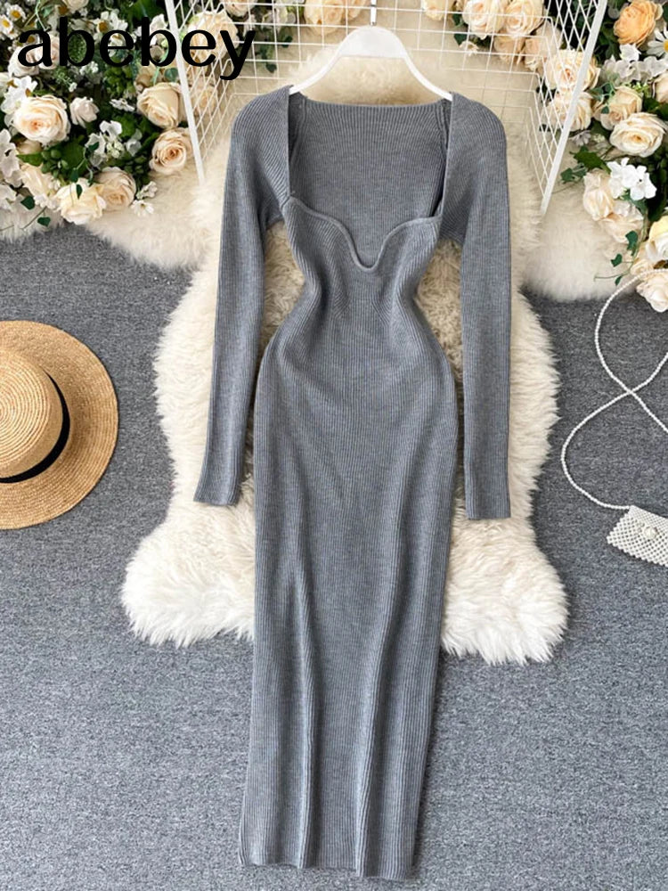 Sexy Strapless Ribbed Knitted Bodycon Dress