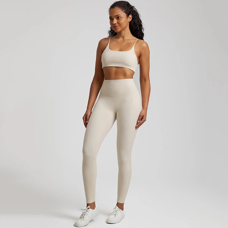 Gym Set Women Sports Outfit 2 Pieces Cross Back Bra Fitness Suit