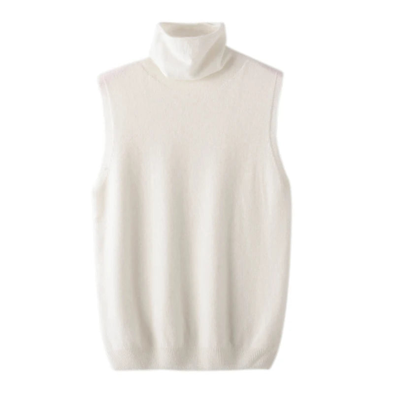 Wool Sleeveless Pullovers Turtleneck Sweater Waistcoat