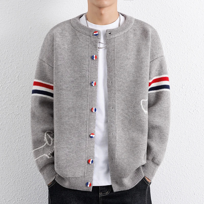 Knitted Cardigan Jacket for Men  Wide Pine Stand Collar Sweater