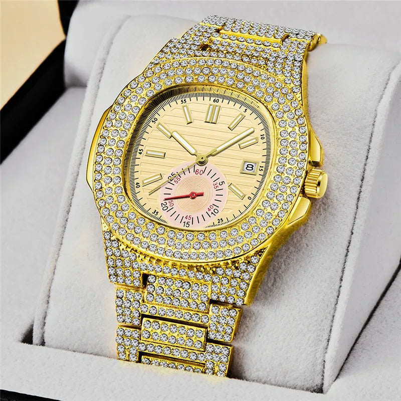 Watches For Men Reloj Hombre Fashion Alloy Band Diamond Calendar Gifts Quartz Wristwatches