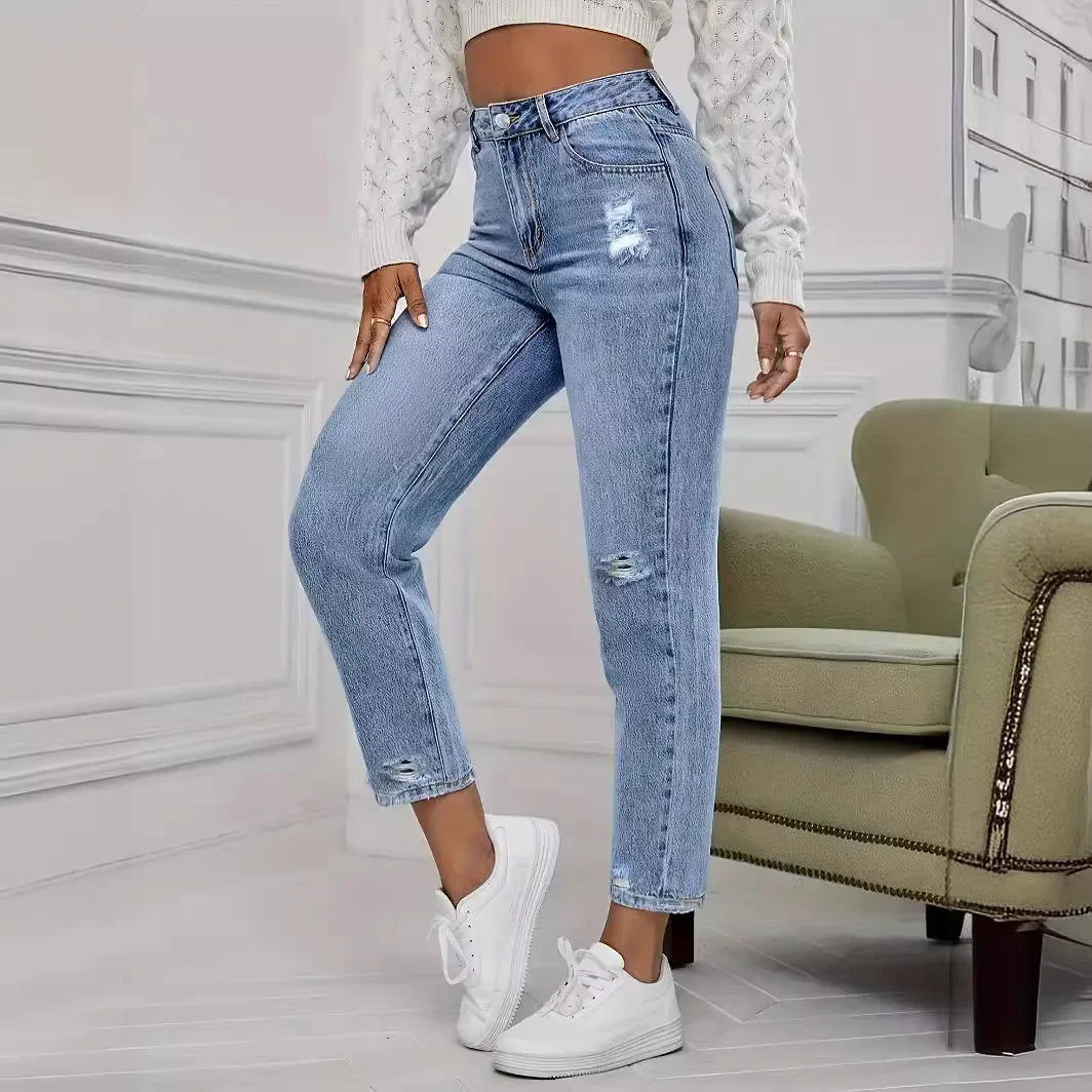 Casual Washed Ripped Jeans for Women