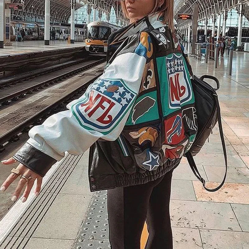 New Women's Baseball Jacket  Casual Loose Outerwear Coat
