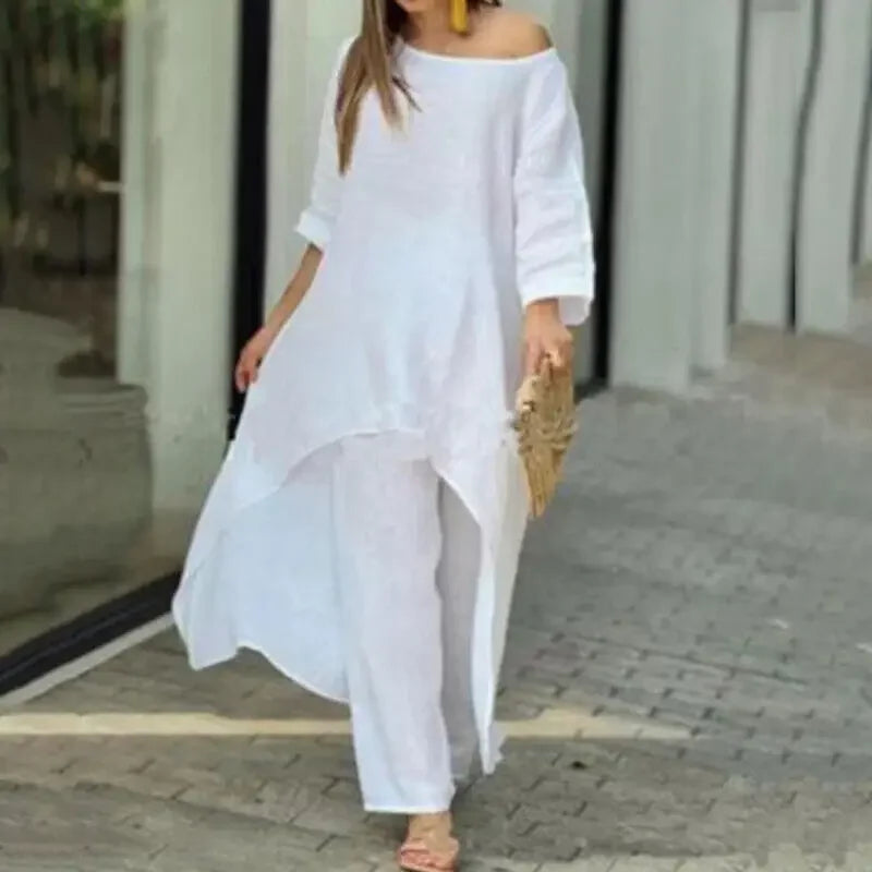 Women's Sets 2 Pcs Sale Casual O-Neck Long Sleeve Asymmetrical Dress