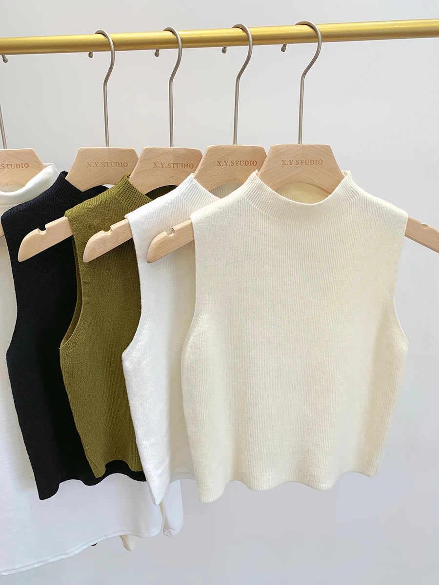 Women Knitted Tank Top  Slim  Short Sleeveless Sweaters