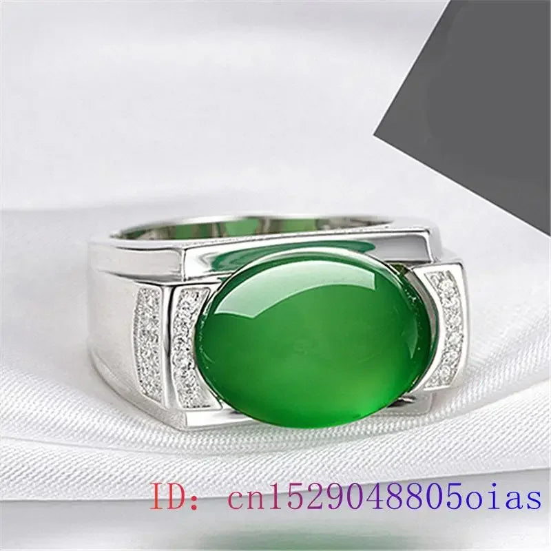 Green Jade Ring Fashion Chalcedony Men Gifts Gemstone Lucky Jewelry Zircon