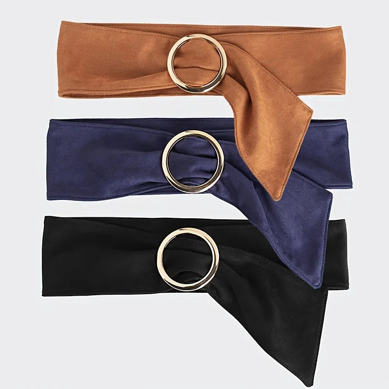 Fashionable and elegant retro women's high-end round buckle suede waist belt