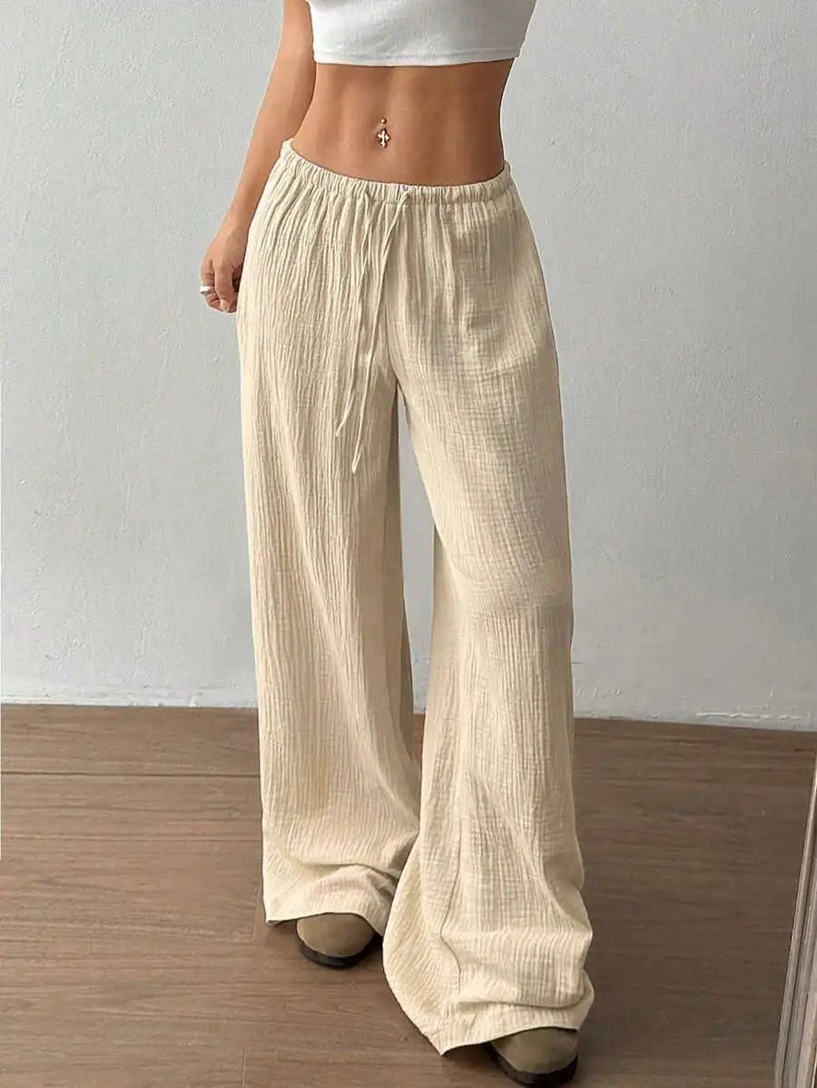 Womens Low Rise Palazzo Pants Casual Straight Long Pants