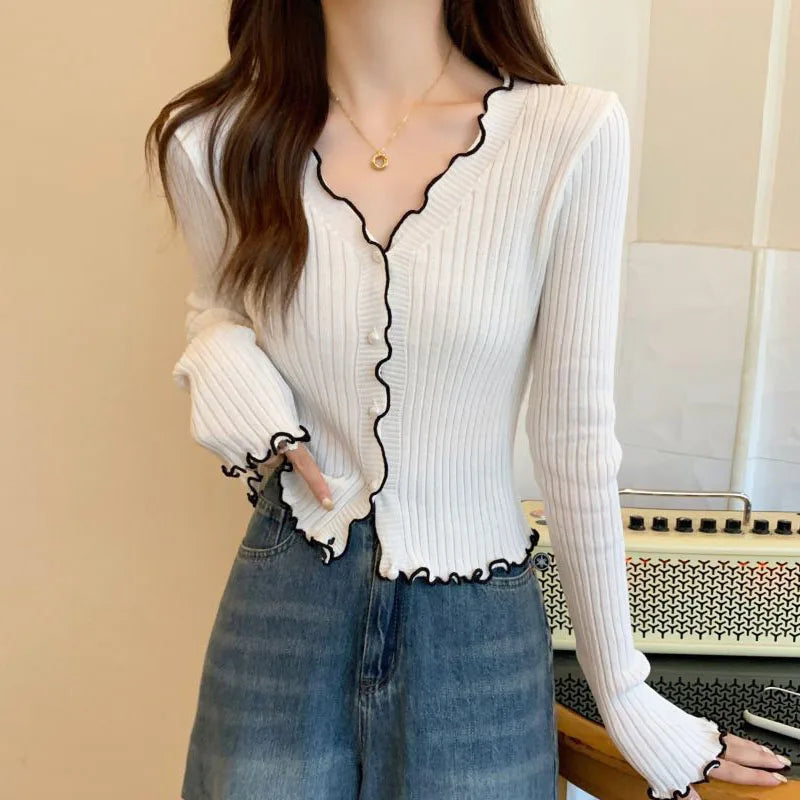 Knitted Sweater Women Cardigans V-Neck Knitwears