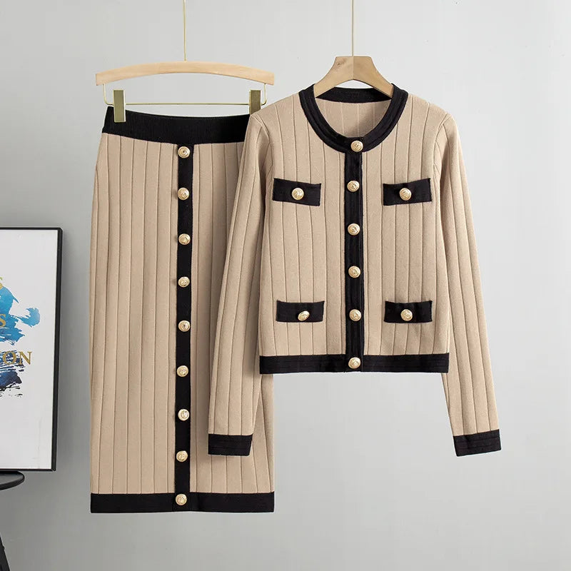 Women Knit Two Pieces Eleght Knitted Cardigan