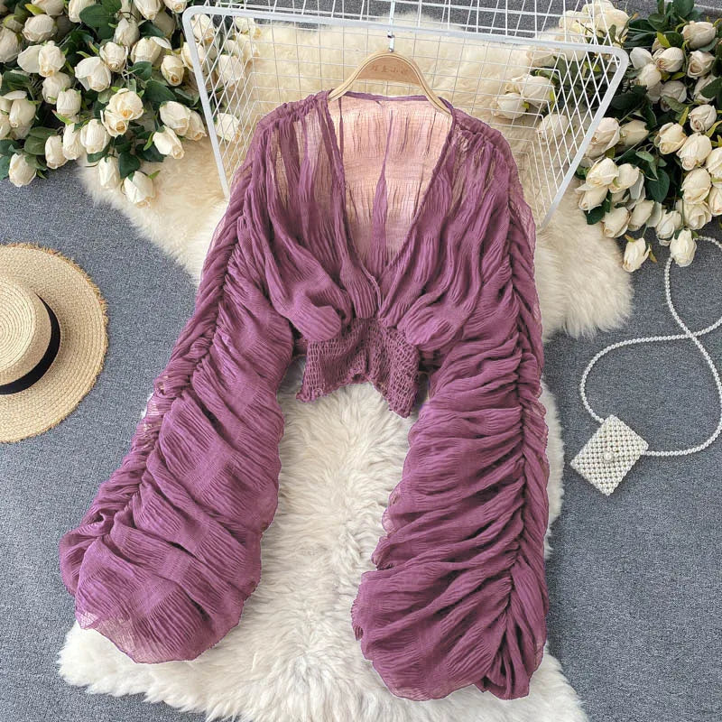 Women Sexy Chiffon Short Blouse