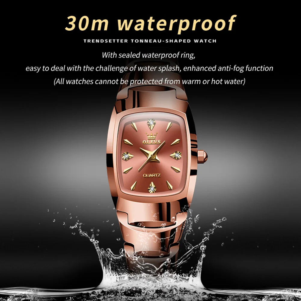 Women's  Quartz  Waterproof Tungsten Steel Case Strap Luminous Date Watch