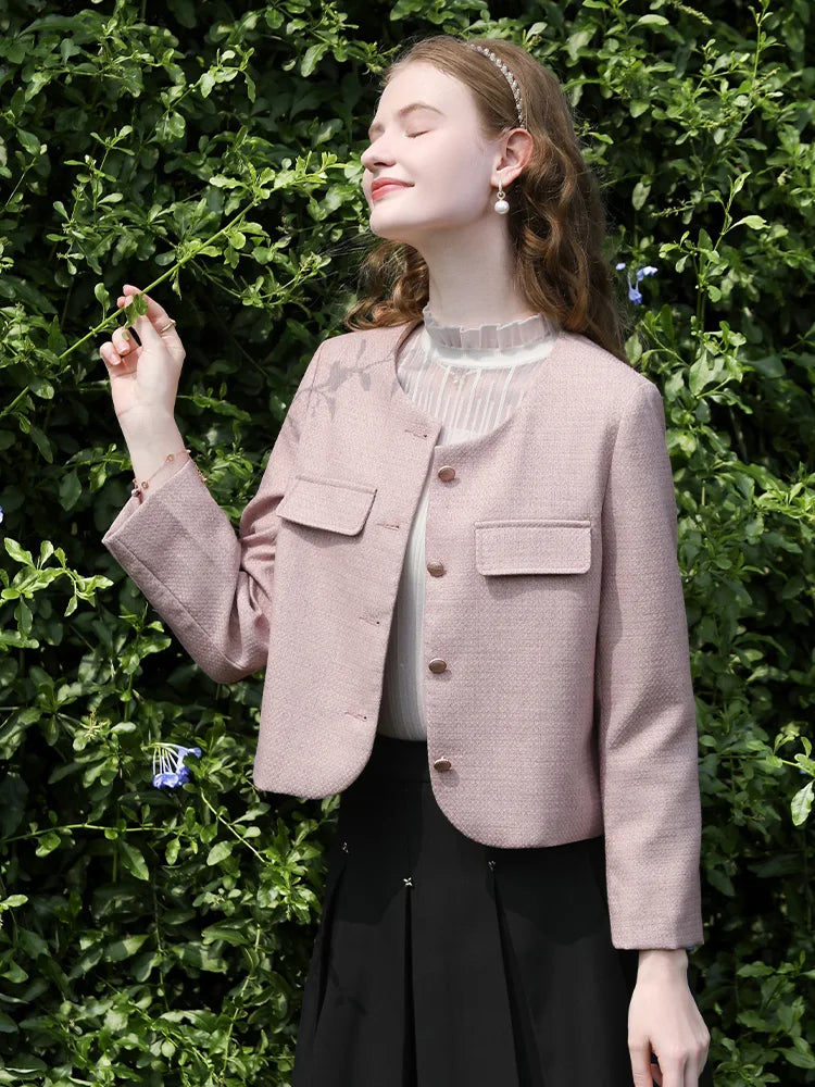 Crew-neck Single-breasted Coats Retro Elegant Light Luxury Jackets