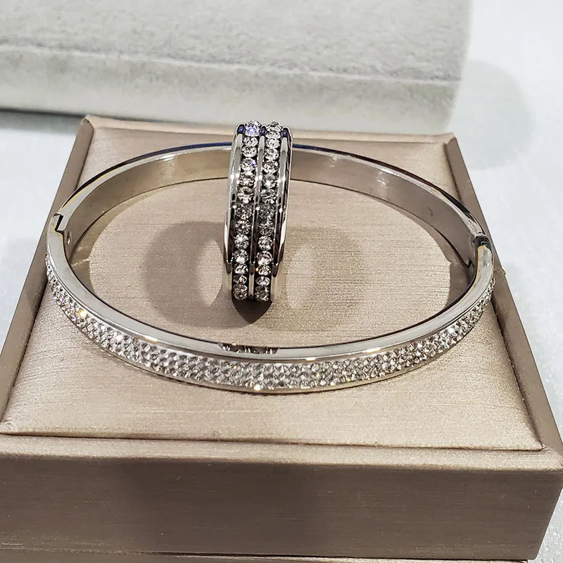 Stainless Steel Full Crystal Micro Set Zircon O-shaped Buckle Bracelet Ring