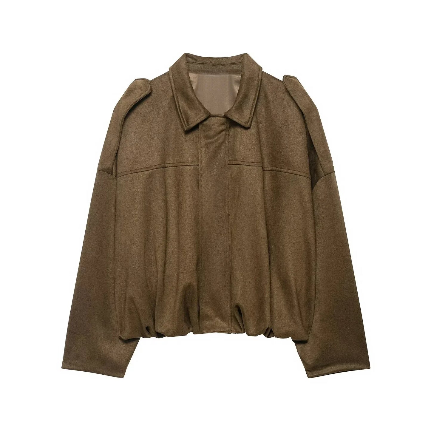 Women's Bomber Jacket Lapel Long Sleeve Zipper Suede Jacket