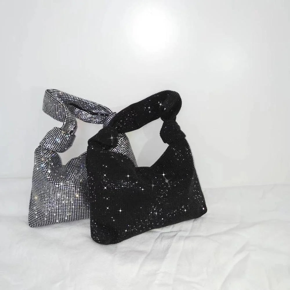 Handbags for Women Silver Black Rhinestone Evening Bags Small Clutches Bag