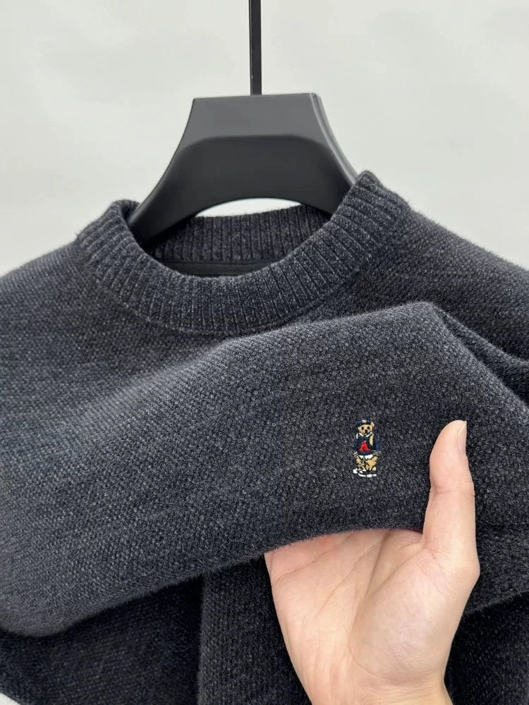 Fashion high-end brand knitted round neck sweater little bear embroidery