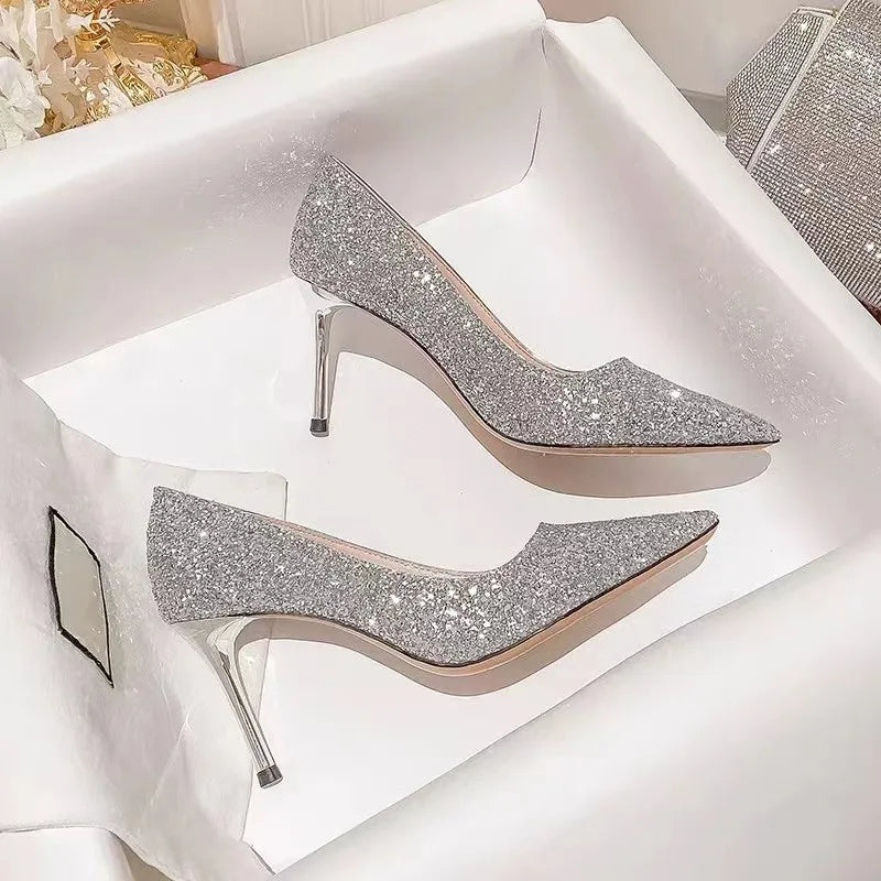 High Heels Women Wedding Shoes Bride Gold Heels Luxury Designer