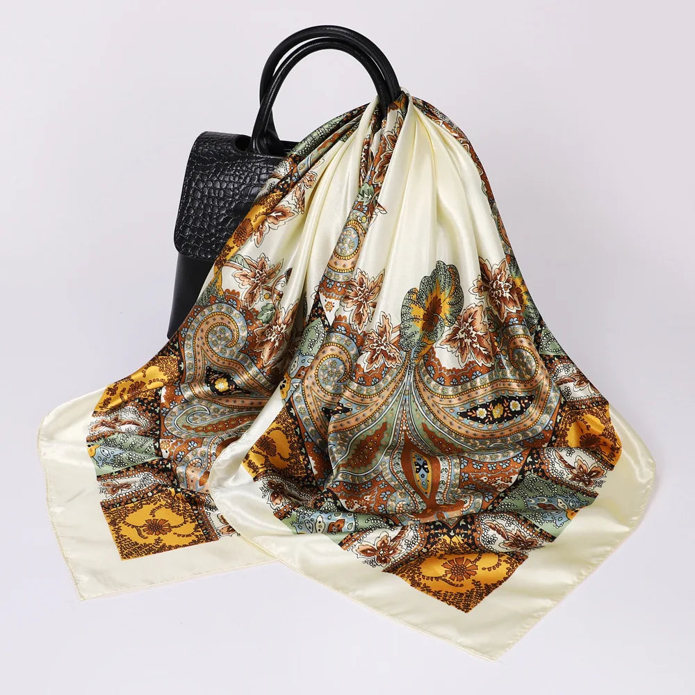 Women Luxury Square Silk Foulard Satin Bandana