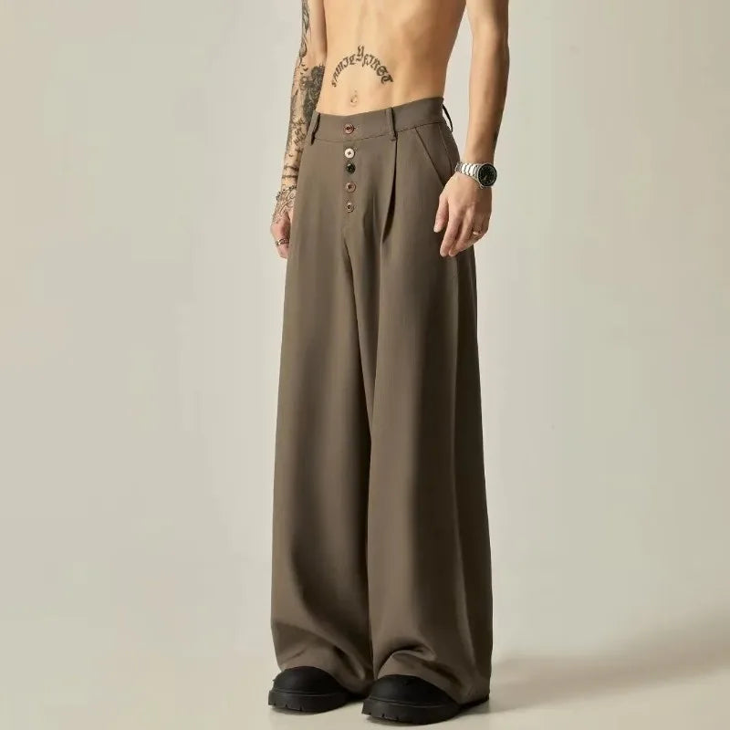 Wide Leg Pleated Trousers Casual Loose Fit